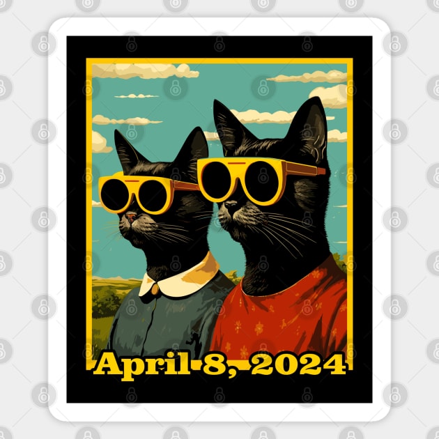 2024 Total Solar Eclipse April 8 Eclipse Watching Cats Sticker by Apocatnipse Meow